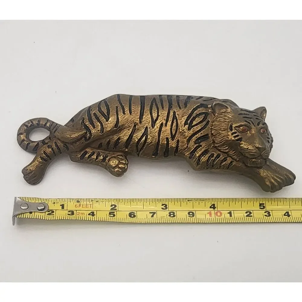 Vintage Tiger Cat BELT BUCKLE Designer Gold Tone Metal 5.25